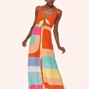 Mara Hoffman Tie-Front Multicolor Stripe Maxi Dress - Orange msrp$365